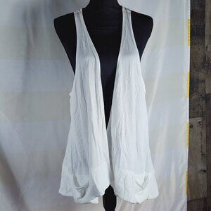 Ann Taylor Loft Lounge White Cotton Modal Open Front Sleeveless Cardigan Sz XL